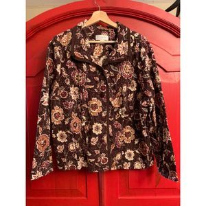 C. J. Banks Christopher & Banks Size 1X Brown Fall Floral Textured  Jacket EUC
